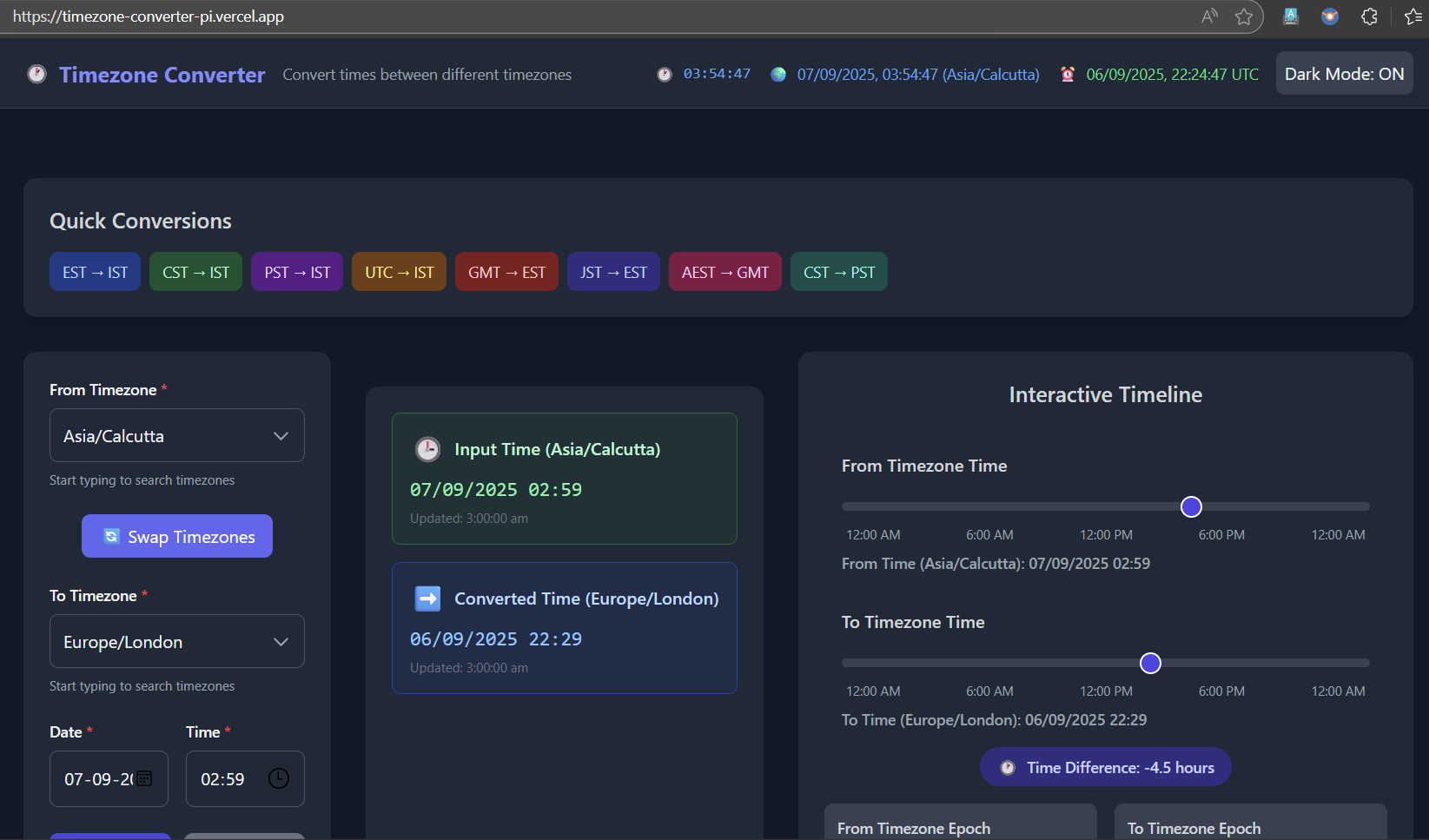 Timezone Converter Website Screenshot